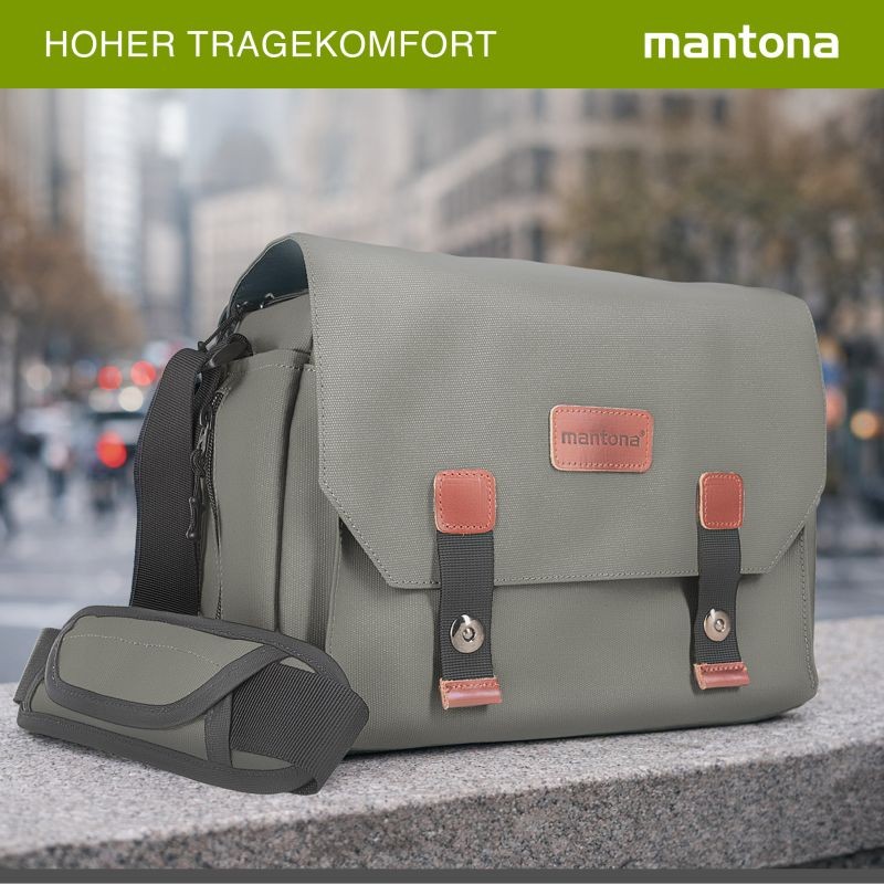Mantona Milano grande kameralaukku, vintage, harmaa, canvas, 21648