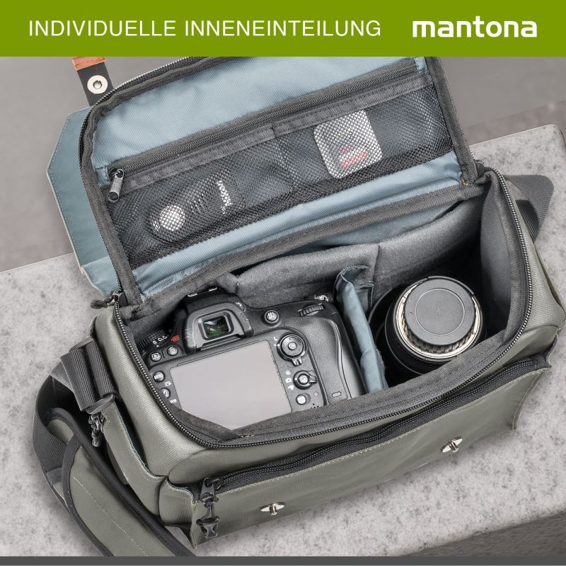Mantona Milano grande kameralaukku, vintage, harmaa, canvas, 21648