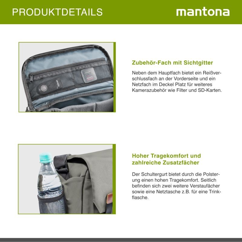 Mantona Milano grande kameralaukku, vintage, harmaa, canvas, 21648
