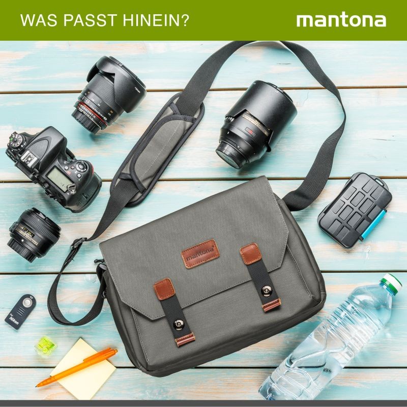 Mantona Milano grande kameralaukku, vintage, harmaa, canvas, 21648
