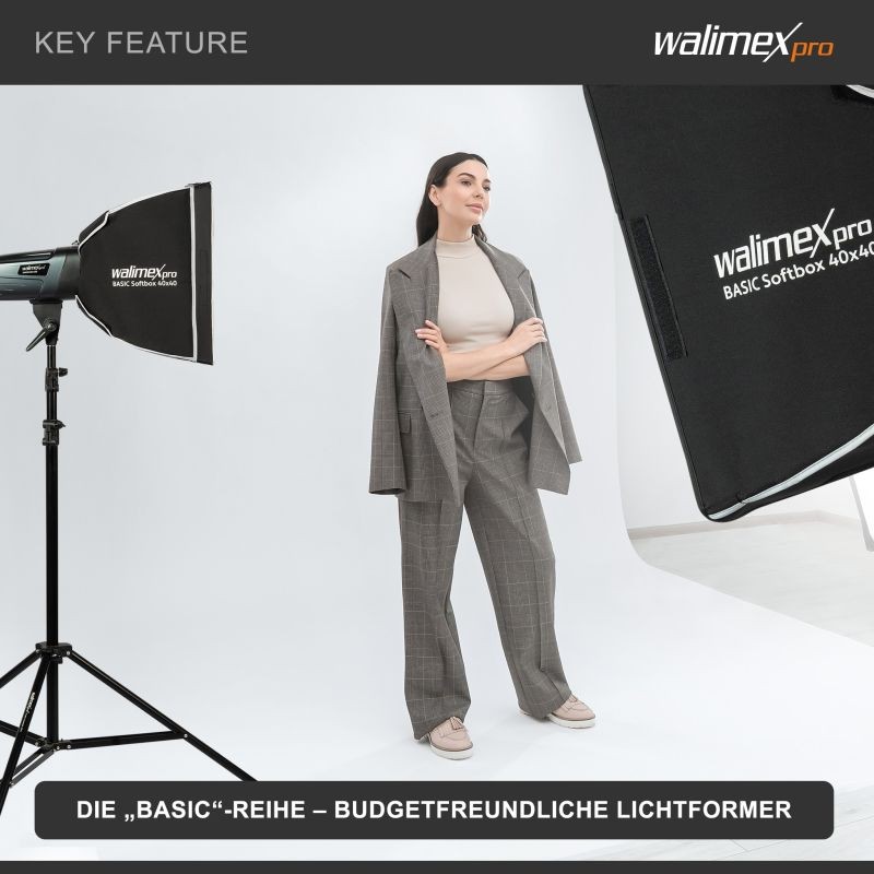 Walimex pro Basic Softbox 40 x 40 cm, 360° kääntyvä, Bowens-adapteri, diffuusorit ja kuljetuslaukku