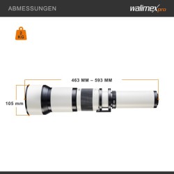 Walimex pro Telezoom-objektiivi 650–1300 mm 1:8–16 Pentax K, manuaalitarkennus, täyskenno ja APS-C