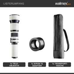 Walimex pro Telezoom-objektiivi 650–1300 mm 1:8–16 Pentax K, manuaalitarkennus, täyskenno ja APS-C