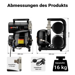 Airbrush-kompressori HO-826, 43-32 l/min, 3-8 bar, 7,5 l säiliö, 2000 ml öljysäiliö