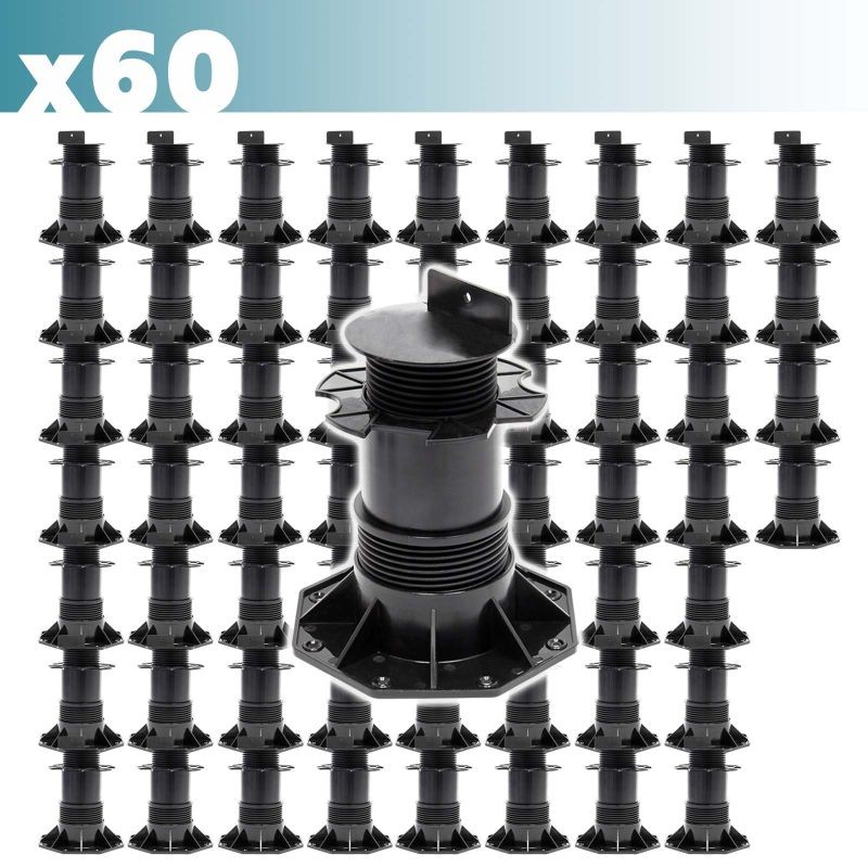 XPOtool Säädettävät terassijalat 60 kpl, 137–215 mm, 2700 kg, musta