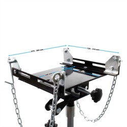 Hydraulinen vaihteistonostin 500 kg, nostokorkeus 87–179 cm, 4 pyörää, tukilevy ja poljin