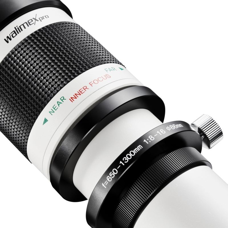 Walimex pro Telezoom-objektiivi 650-1300mm 1:8-16 Nikon F, manuaalinen tarkennus, täyskenno ja APS-C