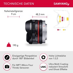 Samyang MF 7,5mm f/3,5 Fisheye-objektiivi MFT, 180° kuvakulma