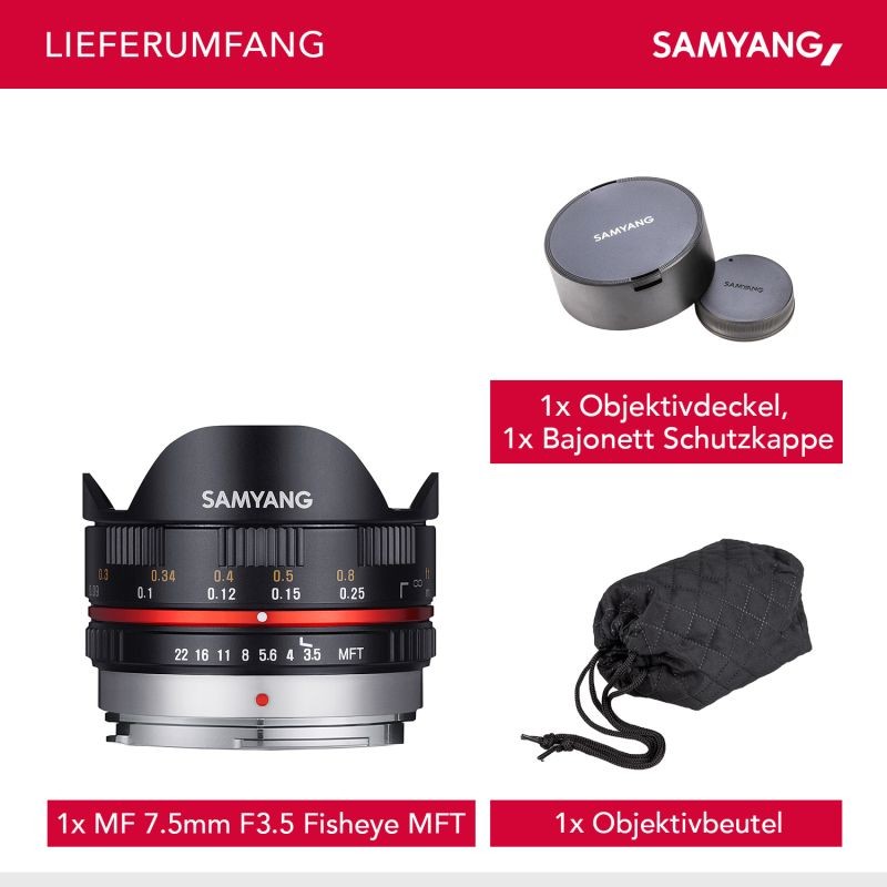 Samyang MF 7,5mm f/3,5 Fisheye-objektiivi MFT, 180° kuvakulma