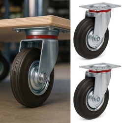 Kääntyvät kuljetuspyörät 2 kpl, kokukumi, Ø 200 mm, 150 kg/pyörä, musta
