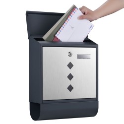 Postilaatikko V36 antrasiitti ja ruostumaton teräs 300 x 110 x 395 mm, lukittava, sanomalehtiteline