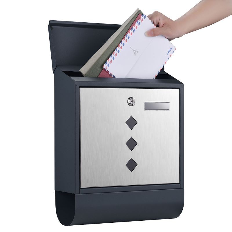 Postilaatikko V36 antrasiitti ja ruostumaton teräs 300 x 110 x 395 mm, lukittava, sanomalehtiteline