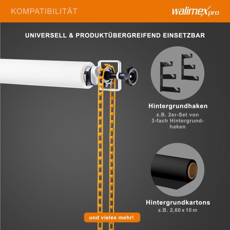 Walimex taustajärjestelmä ketjulla ja vastapainolla, 45-78 mm hylsyt, max. 6 kg, oranssi