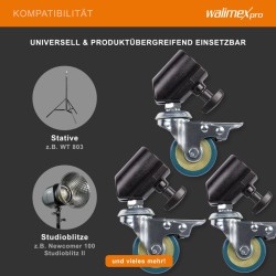 Walimex pro jalustapyöräsarja 3 kpl 50 mm metalli kumi jarrut sopii jalkoihin 18 23 mm musta