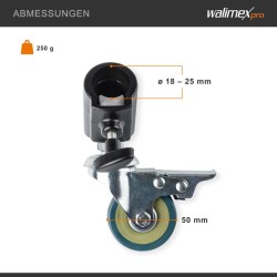 Walimex pro jalustapyöräsarja 3 kpl, Ø 50 mm, metalli, kumi, jarrut, sopii jalkoihin Ø 18-23 mm, musta