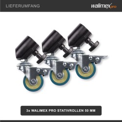 Walimex pro jalustapyöräsarja 3 kpl, Ø 50 mm, metalli, kumi, jarrut, sopii jalkoihin Ø 18-23 mm, musta