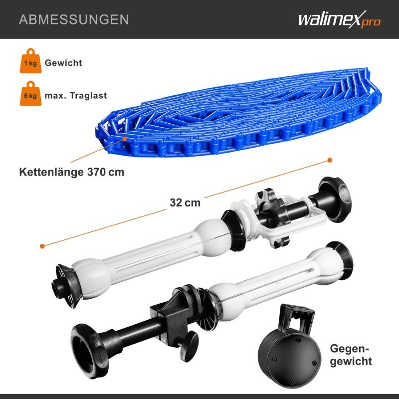 Walimex Taustajärjestelmä ketjulla ja vastapainolla, sininen, 45-78 mm, maksimikuorma 6 kg, 320 x 130 x 85 mm