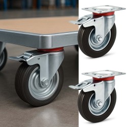 Kuljetuspyöräsarja 2 kpl, 160 mm, 130 kg/pyörä, kaksoisjarru, musta, kokumi
