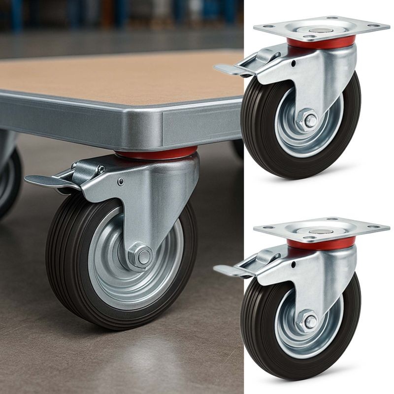 Kuljetuspyöräsarja 2 kpl, 160 mm, 130 kg/pyörä, kaksoisjarru, musta, kokumi