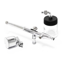 Airbrush-pistooli Typ 134K Double-Action, suuttimet 0,2-0,5 mm, 2 värikuppia, pienoismallit ja kynsimuotoilu