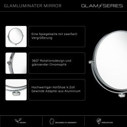 GLAMSERIES GlamLuminater meikkauspeili, kaksipuolinen, 2x suurennos, hopea