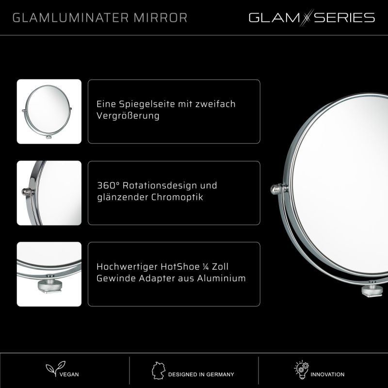 GLAMSERIES GlamLuminater meikkauspeili, kaksipuolinen, 2x suurennos, hopea