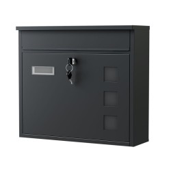 Postilaatikko V12 musta 362 x 115 x 315 mm, seinäkiinnitys, galvanisoitu teräs, lukolla