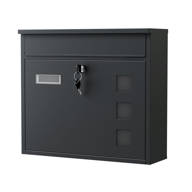 Postilaatikko V12 musta 362 x 115 x 315 mm, seinäkiinnitys, galvanisoitu teräs, lukolla