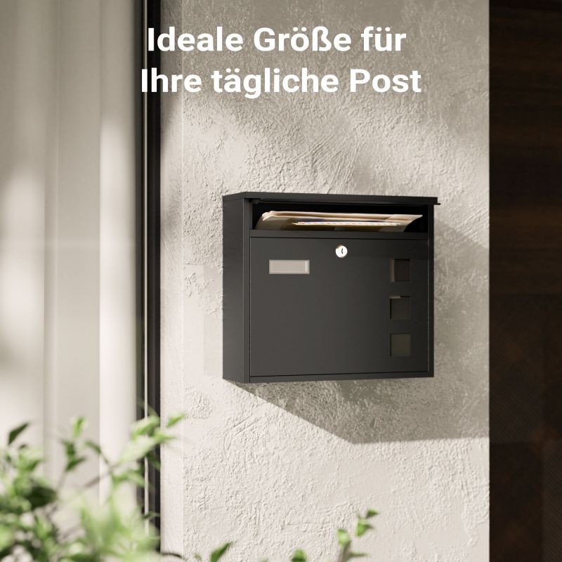Postilaatikko V12 musta 362 x 115 x 315 mm, seinäkiinnitys, galvanisoitu teräs, lukolla
