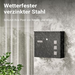 Postilaatikko V12 musta 362 x 115 x 315 mm, seinäkiinnitys, galvanisoitu teräs, lukolla