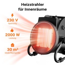 Keraaminen lämmitin 2000 W, termostaatti, 3 tehotasoa, 30 m², musta