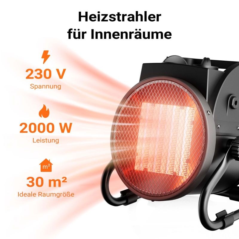 Keraaminen lämmitin 2000 W, termostaatti, 3 tehotasoa, 30 m², musta