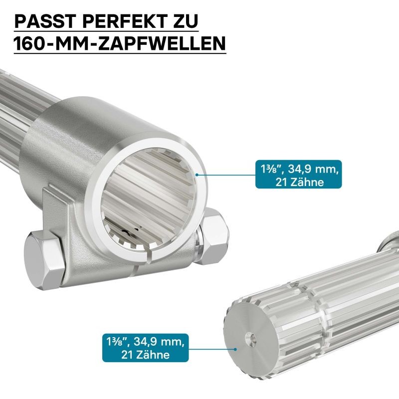 Voimanottoakselin adapteriholkki 160 mm, 21 uraa, AISI 1045 -teräs