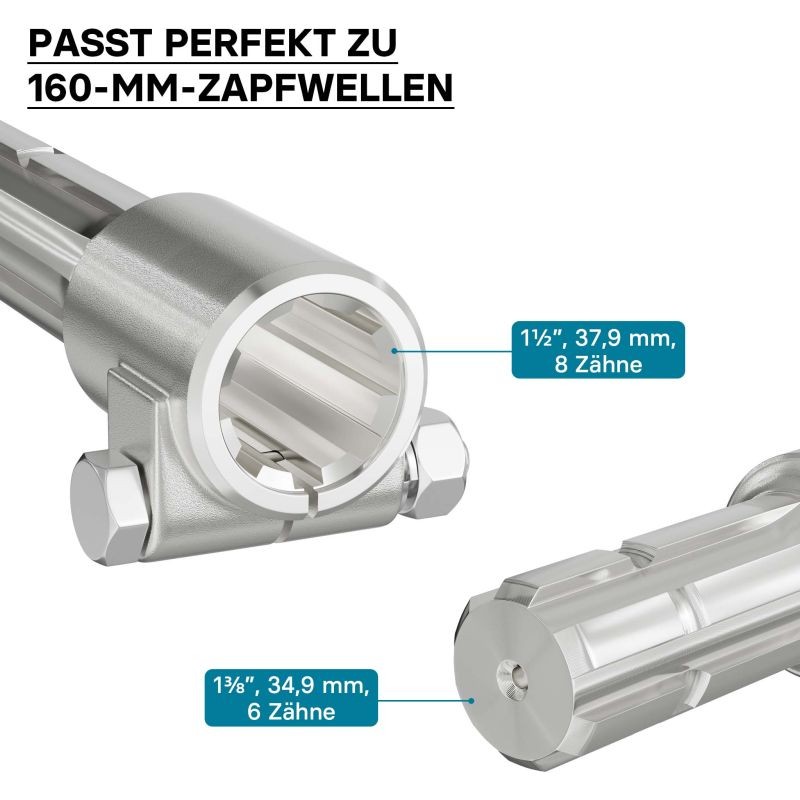 Voimanottoakselin adapteriholkki 160 mm, 8-32x38x6 / 6 hammasta, AISI 1045 teräs