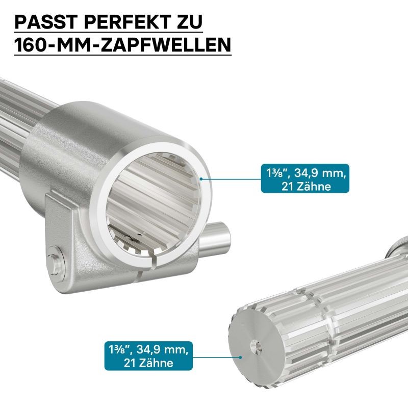 PTO-akselin adapteriholkki 160 mm, 21 hammasta, AISI 1045 teräs