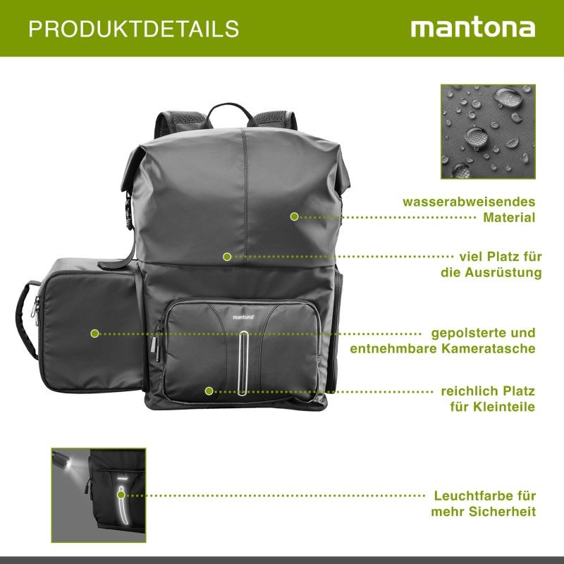 Mantona Kurier Kamerareppu musta 210 x 340 x 450 mm ammattimainen ulkoilureppu nopealla pääsyllä