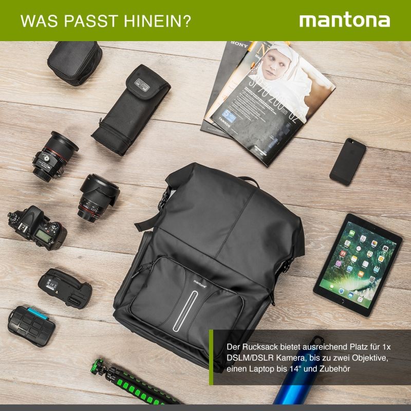 Mantona Kurier Kamerareppu musta 210 x 340 x 450 mm ammattimainen ulkoilureppu nopealla pääsyllä