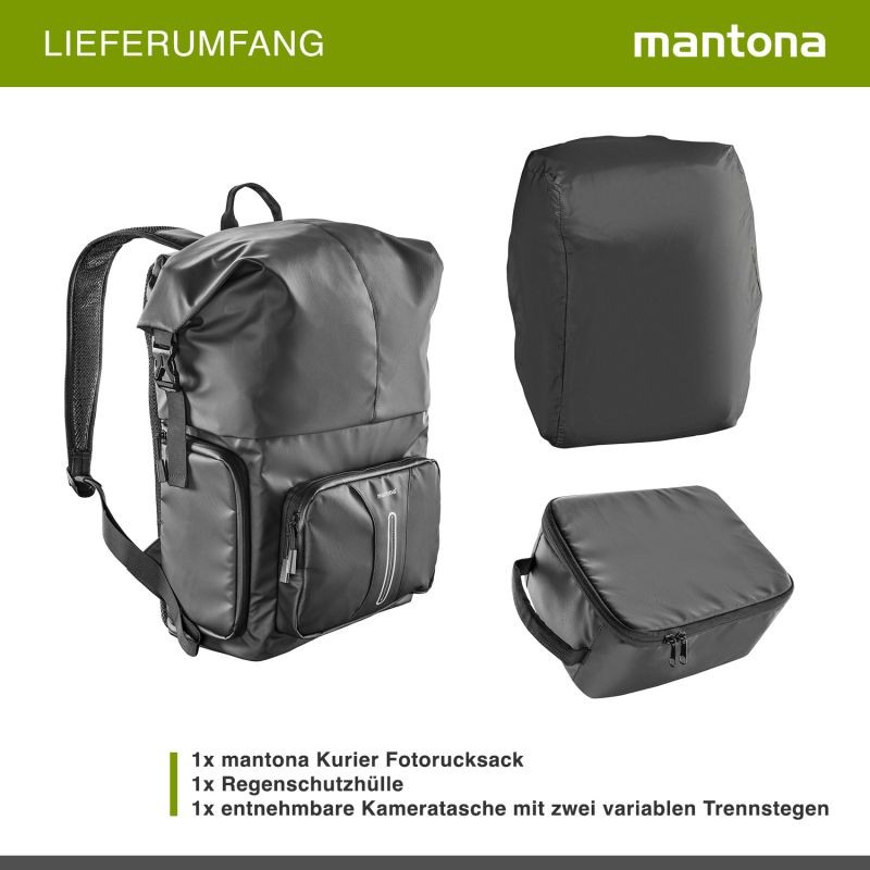 Mantona Kurier Kamerareppu musta 210 x 340 x 450 mm ammattimainen ulkoilureppu nopealla pääsyllä