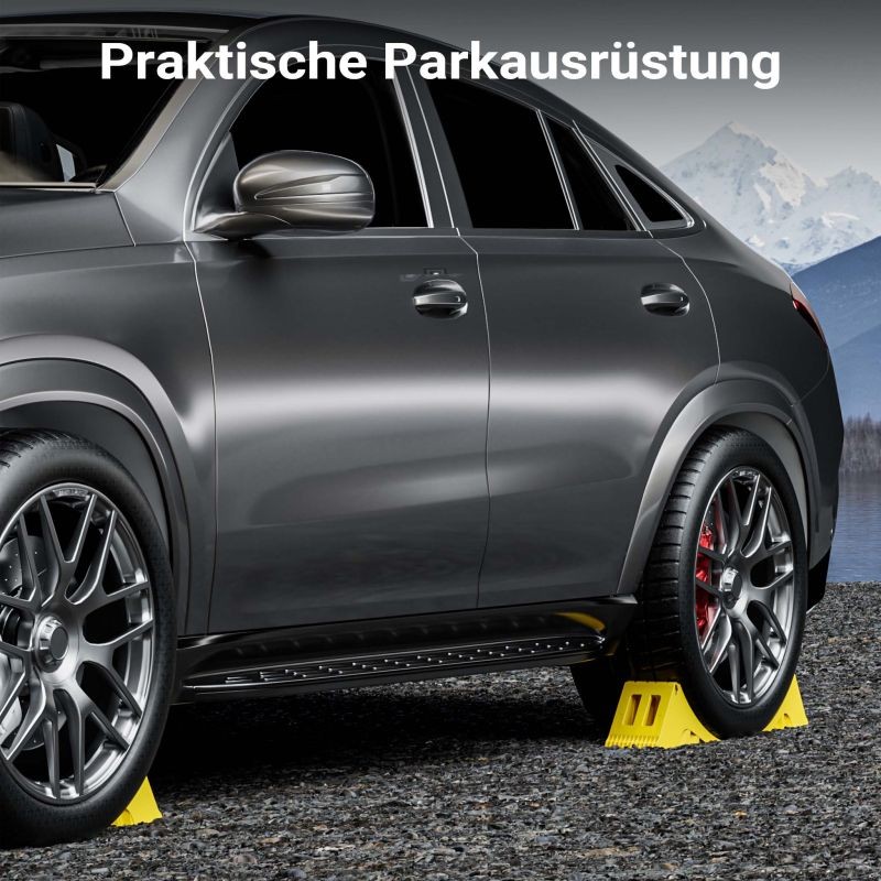 Pyöräkiilat kuorma-autoille, perävaunuille ja matkailuautoille, 2 kpl, 6,5 t, 478 x 200 x 230 mm, keltainen