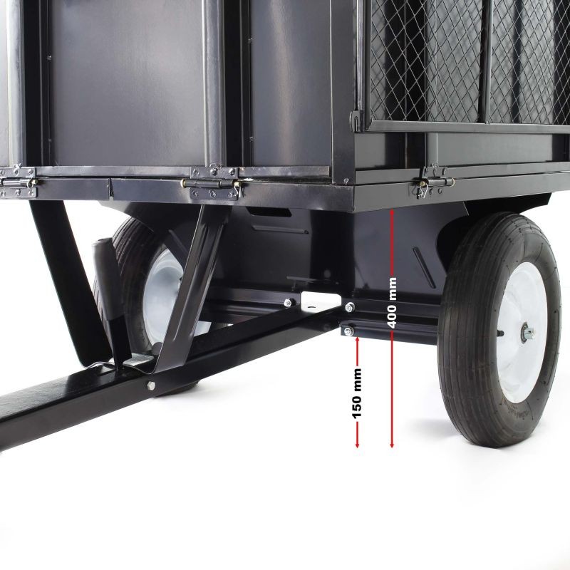 Kippiperävaunu 166,5 x 77,5 x 106 cm, 300 kg, ratsastajaleikkurille ja ATV:lle, irrotettavat sivuseinät