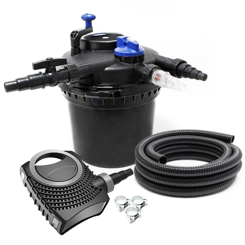 SunSun lampisuodatinsetti: CPF-5000 painesuodatin 9000 l/h, 11 W UV-C, NEO-6000 pumppu 6000 l/h 5 m letku 38 mm