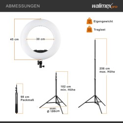 Walimex pro Medow 960 Pro LED-rengasvalosetti 96 W, Bi-Color, sisältää jalustan ja NP-F-akut
