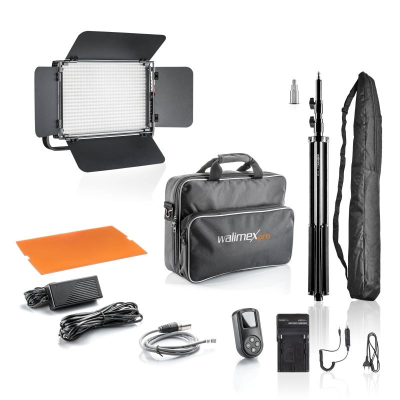 Walimex pro Niova 900 Plus Daylight LED-paneeli, WT-806 jalusta ja 2 NP-F akkua