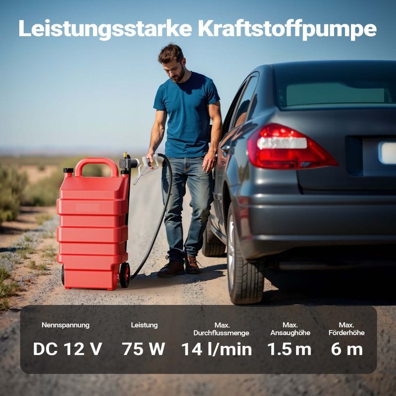 Siirrettävä polttoaineasema 60 l, 12 V pumppu, diesel ja bensiini