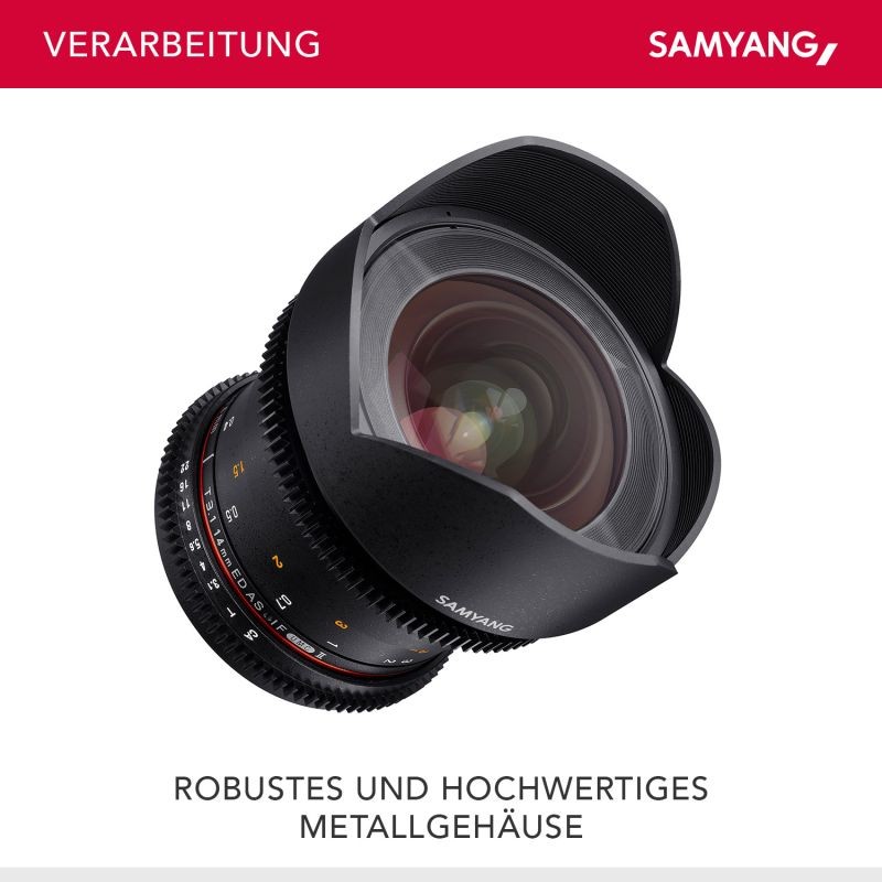SAMYANG 14 mm T3.1 VDSLR ED AS IF UMC II Canon EF video-objektiivi, manuaalinen tarkennus, musta