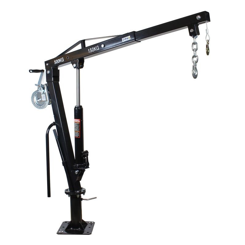 Hydraulinen nosturi 500 kg, nostokorkeus 1810 mm, 360° kääntyvä, vaijerivintturi, musta