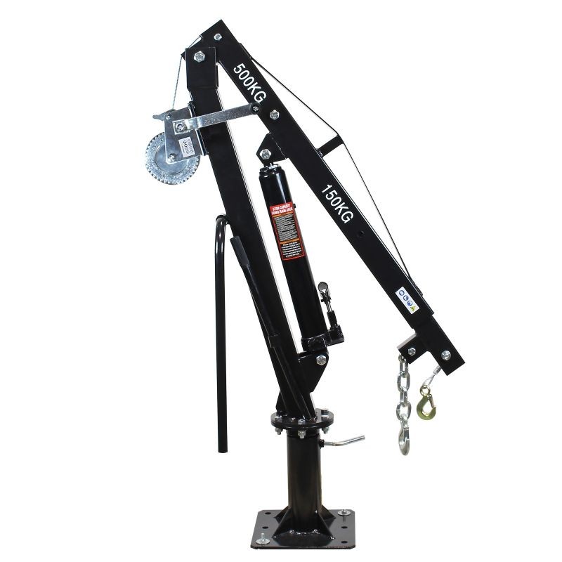 Hydraulinen nosturi 500 kg, nostokorkeus 1810 mm, 360° kääntyvä, vaijerivintturi, musta