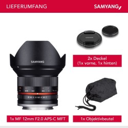 Samyang 12mm f/2.0 MFT laajakulmaobjektiivi, manuaalinen tarkennus, musta