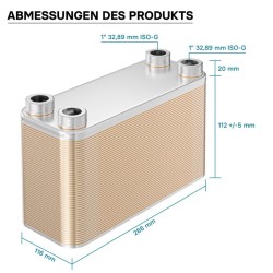 Levylämmönvaihdin, ruostumaton teräs, 50 kpl, 285 kW, 12 m³/h, 2,50 l