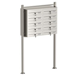 Seisova postilaatikkojärjestelmä 10 lokeroa 2x5 ruostumaton teräs 945 x 270 x 1500 mm hopea